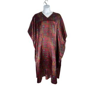 Sante‎ Classics Caftan Dress Womens One Size Geometric Satin V-neck
